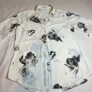 Express Floral Button-up Blouse with Tied Sleeves